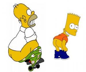 пазл У Гомера он подключен к колесу брюки и имитирует Барт преподавания задние